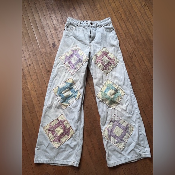 Cheap Monday Wide Leg Vintage Patchwork Women Jeans Size 34 (OOAK) - Picture 1 of 4